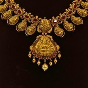 22KT Gold Mango & Lakshmi Design Multi-Stone Necklace (HUID Hallmarked) – Grand Bridal Collection (49.75g)