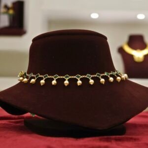 22KT Lightweight Stone Necklace & Earrings Set with Ruby & Pearl Beads (HUID Hallmarked) – 7.88g