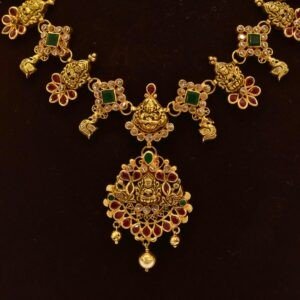 22KT Gold Lakshmi Multi-Stone Necklace (HUID Hallmarked) – Traditional Bridal Collection (24.15g)