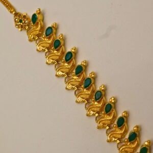 22KT Gold Lakshmi Necklace with Emerald Stone Work (HUID Hallmarked) – Traditional Bridal Collection (21.24g)