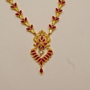 22KT Gold Coral Multi-Stone Necklace (HUID Hallmarked) – Elegant Traditional Collection (17.81g)