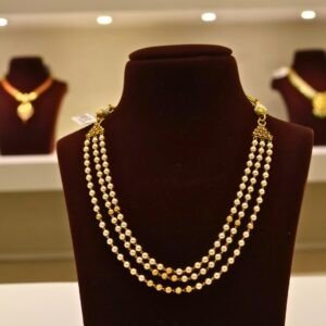 22KT Gold Pearl Layer Necklace with Gold Ball Work (HUID Hallmarked) – 12.16g