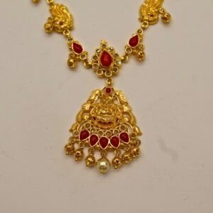 22KT Gold Coral Peacock Design Necklace (HUID Hallmarked) – Elegant Traditional Collection (15.86g)