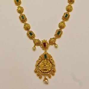 22KT Gold Multi-Stone Necklace (HUID Hallmarked) – Premium Traditional Collection (24.78g)