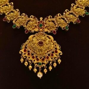 22KT Gold Peacock Multi-Stone Necklace (HUID Hallmarked) – Premium Bridal Collection (34.09g)