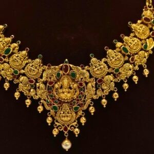 22KT Gold Peacock & Lakshmi Multi-Stone Necklace (HUID Hallmarked) – Premium Bridal Collection (30.48g)