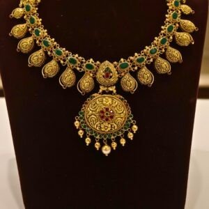 22KT Gold Peacock Multi-Stone Necklace (HUID Hallmarked) – Grand Bridal Collection (46.70g)