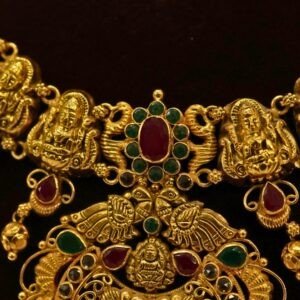 22KT Gold Lakshmi Multi-Stone Necklace (HUID Hallmarked) – Premium Bridal Collection (32.47g)