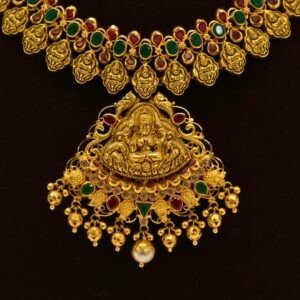 22KT Gold Multi-Stone Necklace (HUID Hallmarked) – Premium Bridal Collection (34.07g)