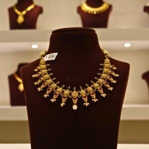 22KT Gold Kalasa Design Multi-Stone Necklace (HUID Hallmarked) – Premium Traditional Collection (31.21g)