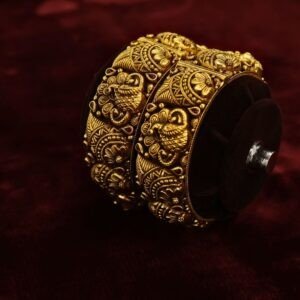 22KT Antique Gold Kundan Stone Screw Bangles (HUID Hallmarked) – 72.89g