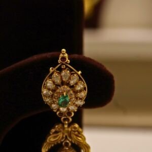 22KT Gold Antique Nakasa Jhumka Earrings with Moissanite Stone (HUID Hallmarked) – Premium Bridal Collection (22.69g)