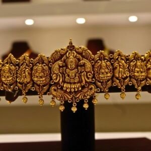 22KT Gold Nagas Work Waist Belt (Vaddanam) with Gold Beads & Spinal Ruby (HUID Hallmarked) – Grand Bridal Collection (78.90g)