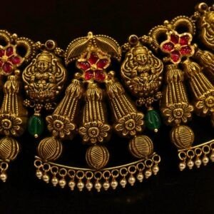 22KT Gold Antique Nakasa Necklace with Pearl, Green Beads & Kundan Work (HUID Hallmarked) – Premium Traditional Collection (28.66g)