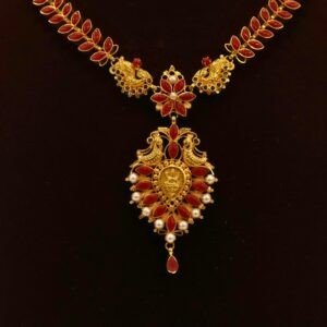 22KT Gold Coral Multi-Stone Necklace (HUID Hallmarked) – 24.65g