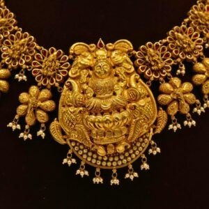 22KT Gold Antique Nakasa Lakshmi Necklace with Pearl (HUID Hallmarked) – Grand Bridal Collection (65.70g)
