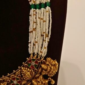 22KT Gold Antique Lakshmi Necklace with Pearl Beads (HUID Hallmarked) – Elegant Traditional Collection (32.27g)