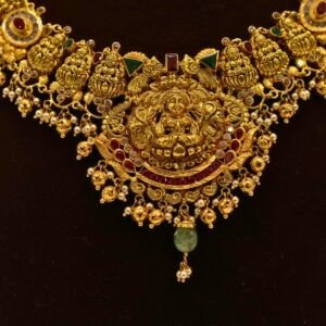 22KT Gold Lakshmi Design Multi-Stone Necklace (HUID Hallmarked) – Premium Bridal Collection (35.90g)