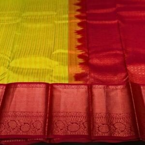 Kanchivaram Silk Saree – Red & Mustard Yellow with Rich Zari Border (Premium Wedding Collection)