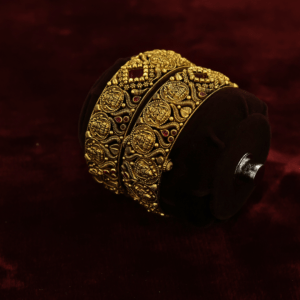 22KT Antique Gold Ruby Deep Work Screw Bangles (HUID Hallmarked) – 42.47g