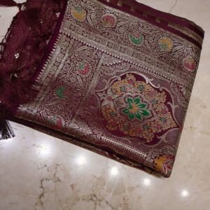 Banarasi Embossed Saree – Maroon with Rich Zari Design (Premium Collection)