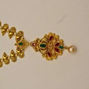 22KT Gold Multi-Stone Necklace with Ruby & Emerald (HUID Hallmarked) – 17.86g