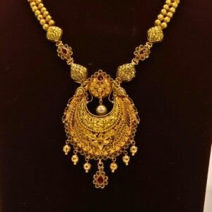 22KT Gold Multi-Stone Necklace (HUID Hallmarked) – Elegant Traditional Collection (29.76g)