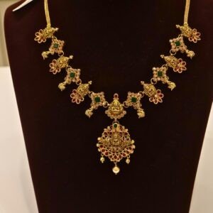 22KT Gold Lakshmi Multi-Stone Necklace (HUID Hallmarked) – Traditional Bridal Collection (24.15g)