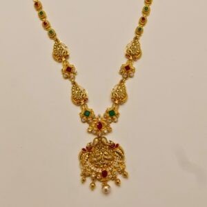 22KT Gold Peacock Design Multi-Stone Necklace (HUID Hallmarked) – Elegant Traditional Collection (19.41g)