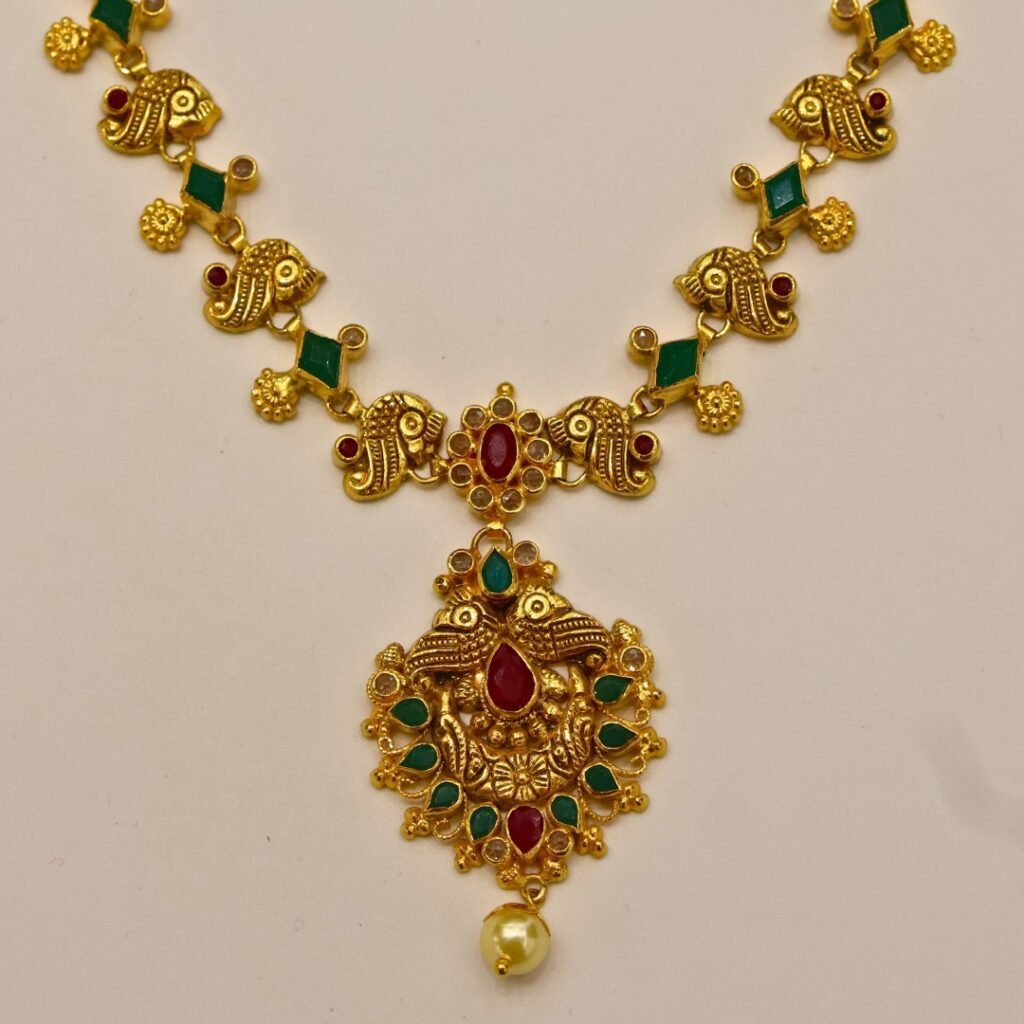 22KT Gold Multi-Stone Necklace (HUID Hallmarked) – Elegant Traditional Collection (16.61g)