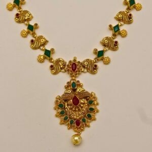 22KT Gold Multi-Stone Necklace (HUID Hallmarked) – Elegant Traditional Collection (16.61g)