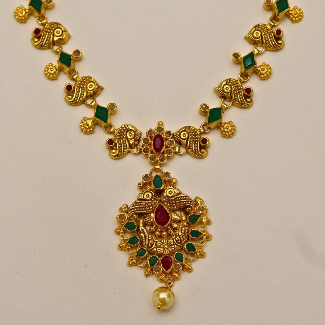 22KT Gold Multi-Stone Necklace (HUID Hallmarked) – Elegant Traditional Collection (16.61g)