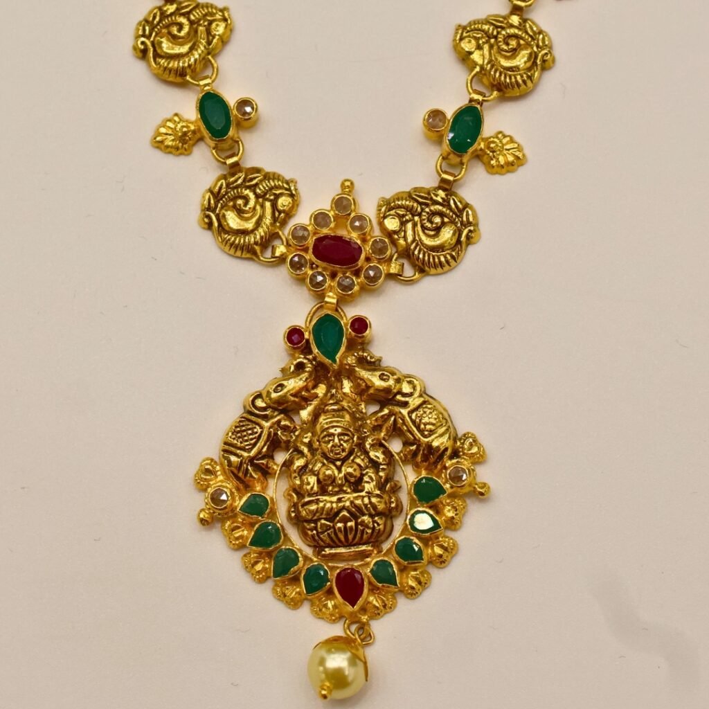 22KT Gold Lakshmi Multi-Stone Necklace (HUID Hallmarked) – Elegant Traditional Collection (14.82g)