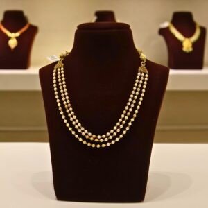 22KT Gold Pearl Layer Necklace with Gold Ball Work (HUID Hallmarked) – 12.16g