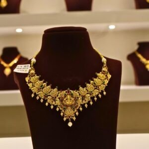 22KT Gold Peacock & Lakshmi Multi-Stone Necklace (HUID Hallmarked) – Premium Bridal Collection (30.48g)