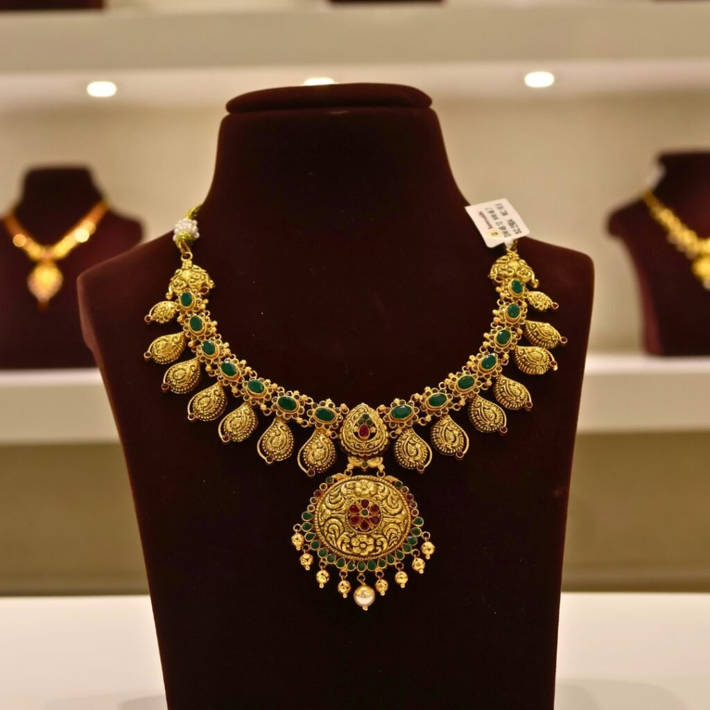 22KT Gold Peacock Multi-Stone Necklace (HUID Hallmarked) – Grand Bridal Collection (46.70g)
