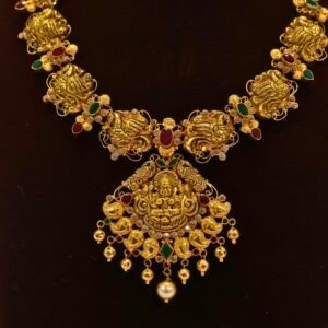 22KT Gold Peacock & Lakshmi Multi-Stone Necklace (HUID Hallmarked) – Premium Bridal Collection (31.33g)