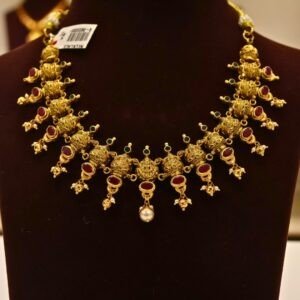 22KT Gold Kalasa Design Multi-Stone Necklace (HUID Hallmarked) – Premium Traditional Collection (31.21g)