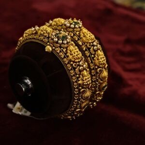 22KT Nagas Gold Bangles with Pearl & Emerald Stones (HUID Hallmarked) – 61.07g