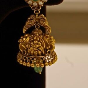 22KT Gold Antique Nakasa Jhumka Earrings with Moissanite Stone (HUID Hallmarked) – Premium Bridal Collection (22.69g)