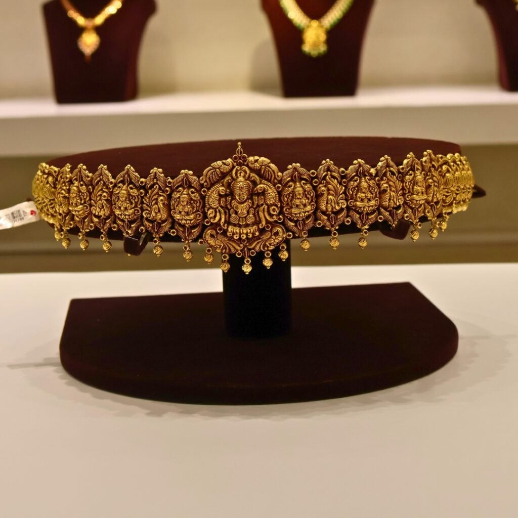 22KT Gold Nagas Work Waist Belt (Vaddanam) with Gold Beads & Spinal Ruby (HUID Hallmarked) – Grand Bridal Collection (78.90g)