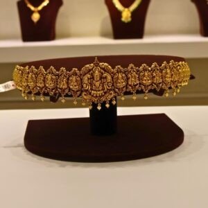 22KT Gold Nagas Work Waist Belt (Vaddanam) with Gold Beads & Spinal Ruby (HUID Hallmarked) – Grand Bridal Collection (78.90g)