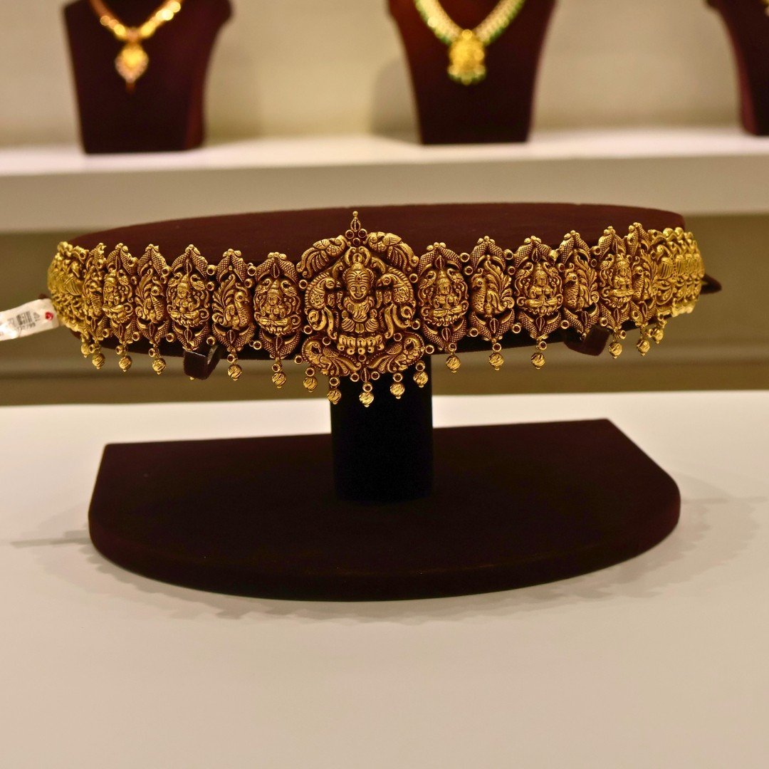 22KT Gold Nagas Work Waist Belt (Vaddanam) with Gold Beads & Spinal Ruby (HUID Hallmarked) – Grand Bridal Collection (78.90g)