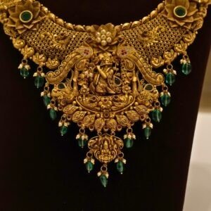 22KT Gold Antique Nakasa Krishna Necklace with Pearl & Green Beads (HUID Hallmarked) – Grand Bridal Collection (57.07g)