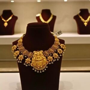 22KT Gold Antique Nakasa Lakshmi Necklace with Pearl (HUID Hallmarked) – Grand Bridal Collection (65.70g)