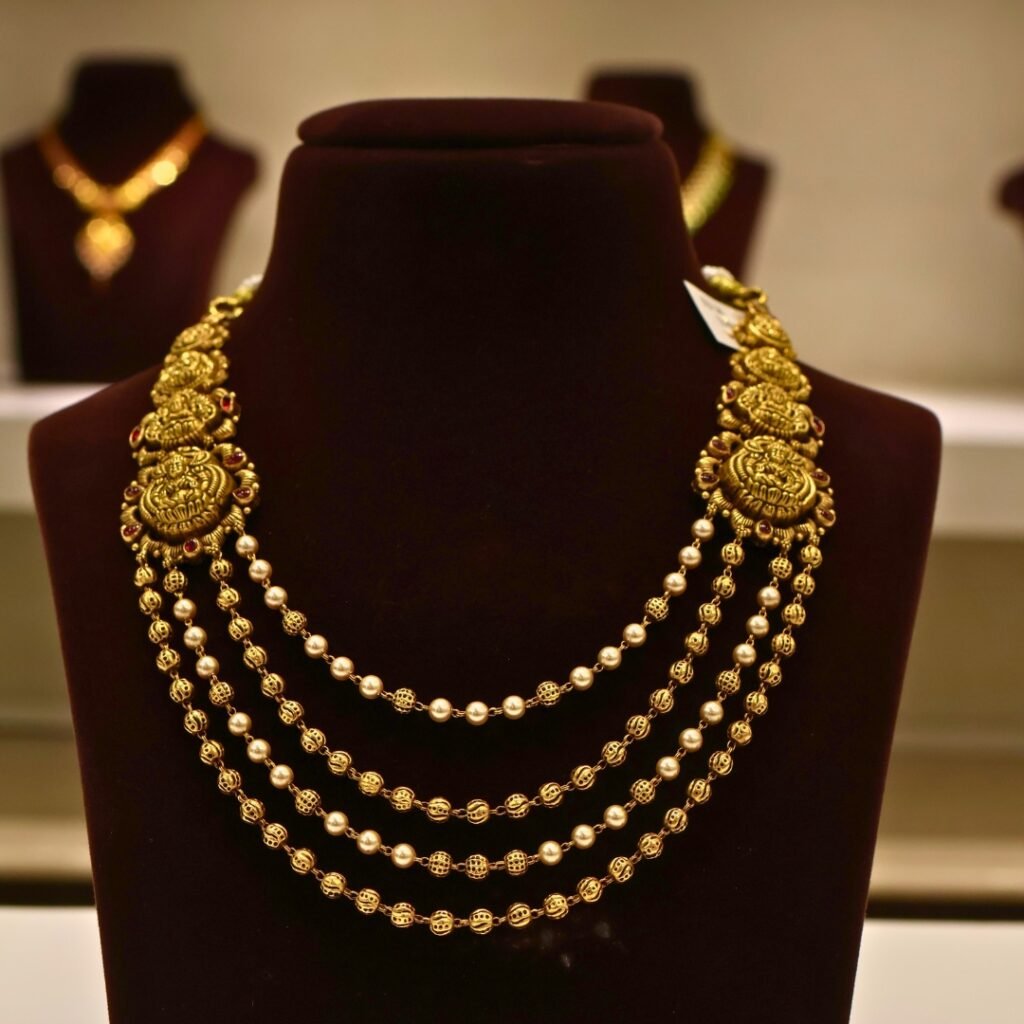 22KT Gold Antique Mohan Mala Pearl Short Necklace (HUID Hallmarked) – Traditional Collection (23.00g)
