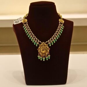 22KT Gold Pearl Necklace with Green Beads Work (HUID Hallmarked) – 14.77g