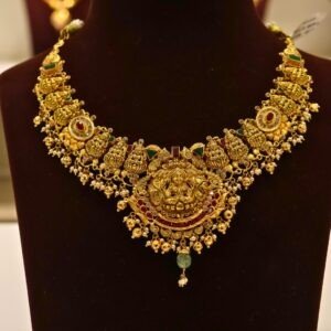 22KT Gold Lakshmi Design Multi-Stone Necklace (HUID Hallmarked) – Premium Bridal Collection (35.90g)