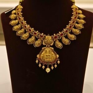 22KT Gold Mango & Lakshmi Design Multi-Stone Necklace (HUID Hallmarked) – Grand Bridal Collection (49.75g)