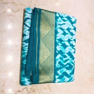 Crepe Saree – Teal Blue Tie-Dye with Zari Border (Stylish Party Wear Collection)